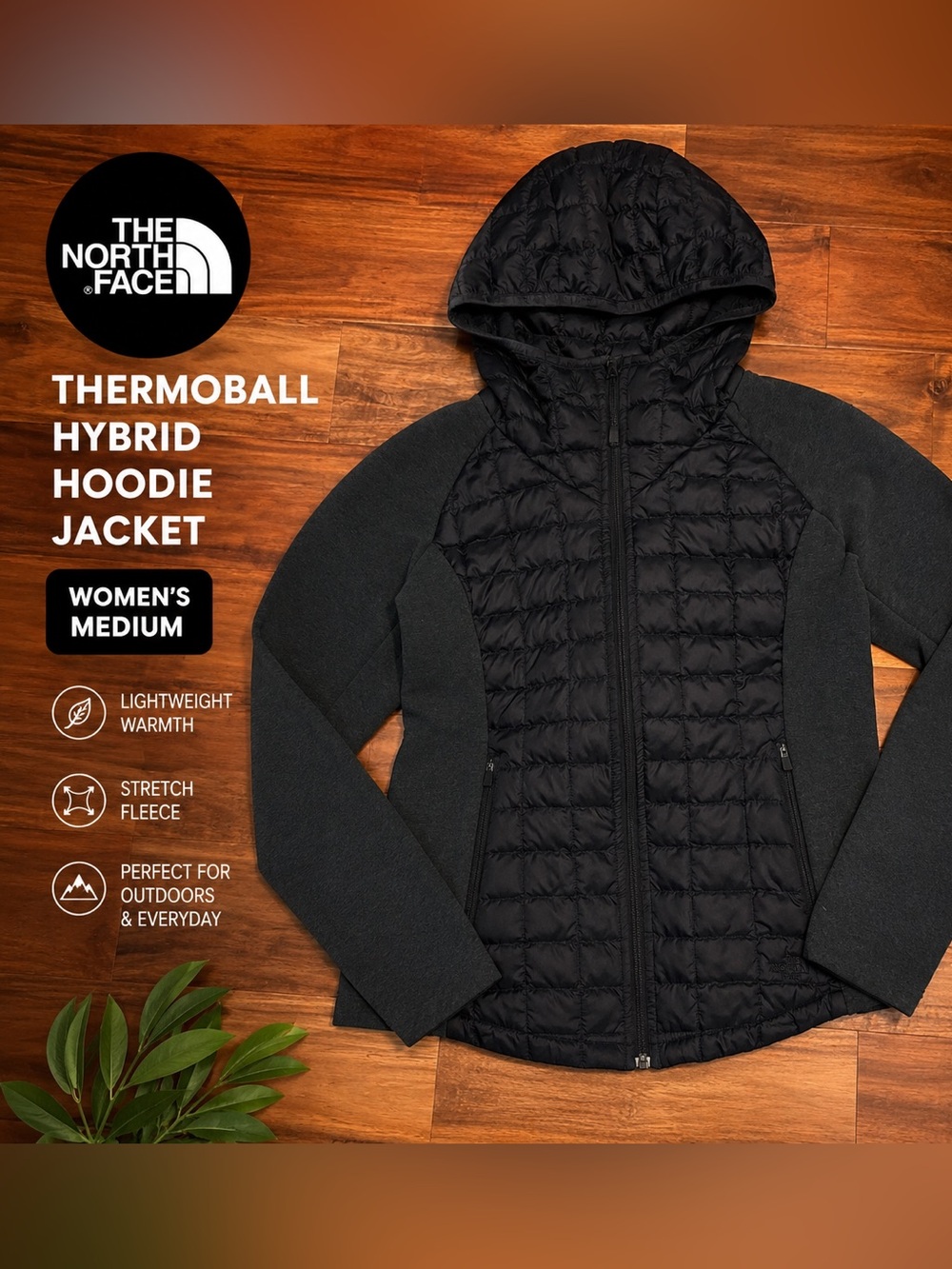 The North Face ThermoBall Hybrid Hoodie Jacket Medium Black Full Zip Puffer